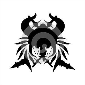 Tribal tattoo viking lion head illustration and vector logo