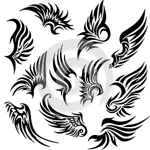 Tribal Tattoo Wings Design Elements Set Pack