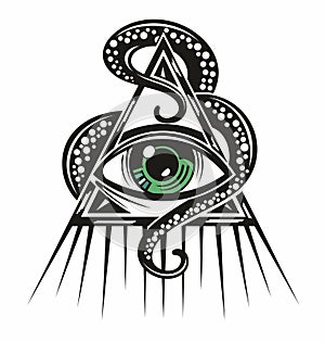 Tribal totem Eye of Providence. Masonic symbol. Hand drawn style vector illustration