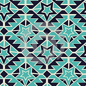 Tribal turquoise and navy geometric tribal seamless pattern
