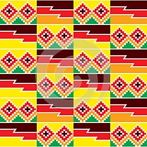Tribal vector seamless textile pattern - Kente mud cloth style, traditional geometric nwentoma design from Ghana, African
