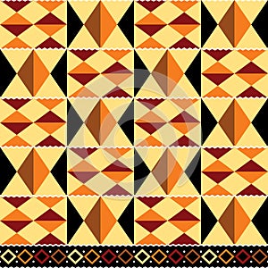 Tribal vector seamless textile pattern - Kente mud cloth style, traditional geometric nwentoma design from Ghana, African in yello