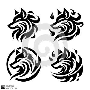 Tribal Wolf Head Vector Logos Set