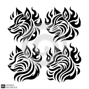 Tribal Wolf Head Vector Set with Dynamic Flame Elements