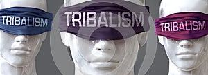 Tribalism can blind our views and limit perspective - pictured as word Tribalism on eyes to symbolize that Tribalism can distort photo