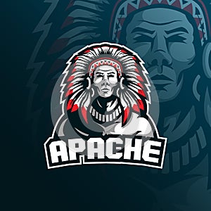 Tribe apache vector mascot logo design with modern illustration concept style for badge, emblem and tshirt printing. tribe