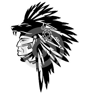 Tribe chief warrior black and white vector photo
