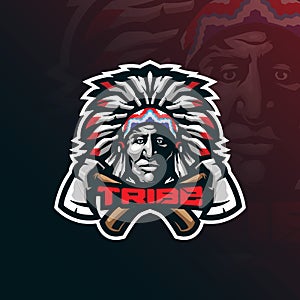 Tribe mascot logo design with modern illustration concept style for badge, emblem and tshirt printing. angry tribe illustration