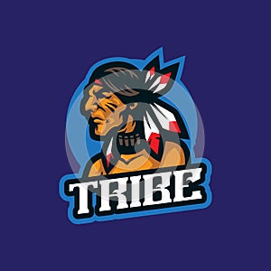 Tribe mascot logo design vector with modern illustration concept style for badge, emblem and t shirt printing. Indian tribe