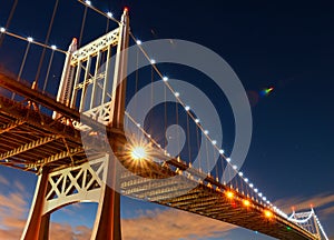 Triborough Bridge at night, in Astoria, Queens, New York. USA