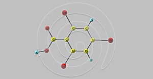 2,4,6-Tribromobenzoic acid molecular structure isolated on grey photo