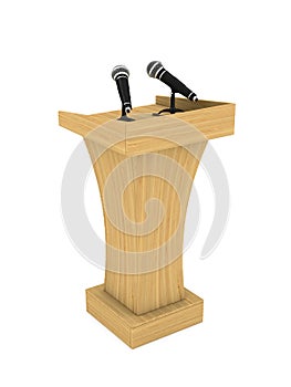tribune with microphone on white background. Isolated 3D illustration