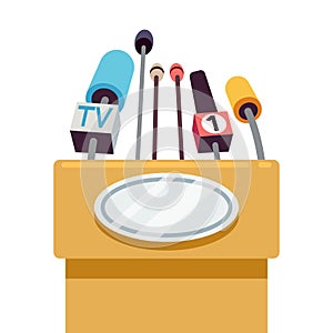 Tribune with microphones vector illustration