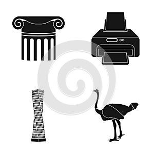 Tribune, printer and other web icon in black style. tower, ostrich icons in set collection.