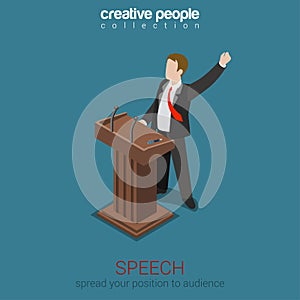 Tribune speech business politics concept flat 3d web isometric