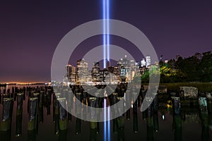 Tribute In Light Memorial From Brooklyn Bridge Pier