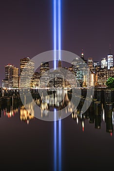 Tribute In Light Memorial From Brooklyn Bridge Pier photo