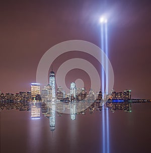 Tribute In Light Reflections from Jersey City