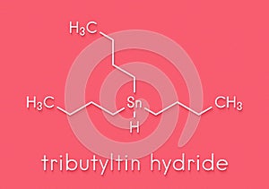 Tributyltin hydride molecule. Organotin reagent, used in organic synthesis. Skeletal formula. photo