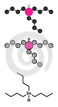 Tributyltin hydride molecule. Organotin reagent, used in organic synthesis photo