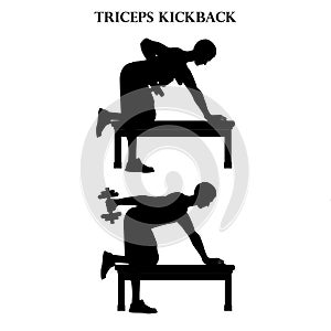 Triceps kickback exercise strength workout vector illustration silhouette