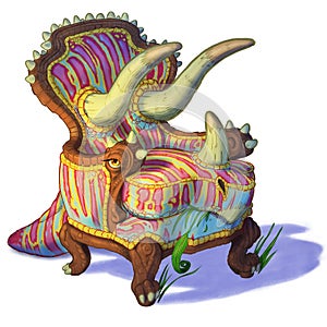 Triceratops Combined with Chair Cartoon Illustration