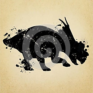 Triceratops dinosaur - grunge silhouette isolated on vintage paper