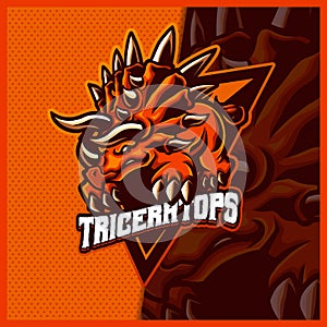 Triceratops dinosaurs mascot esport logo design illustrations vector template, Raptor logo for team game streamer youtuber banner