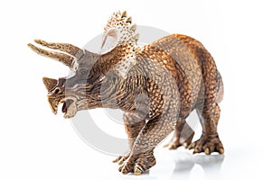 Triceratops plastic figurine in white background