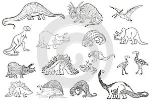 Triceratops. A series of prehistoric dinosaurs. Fossil animals in contour style