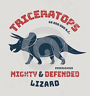 Triceratops t-shirt design, print, typography, label.