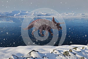 Triceratops walks in snowstorm during glacial extinction