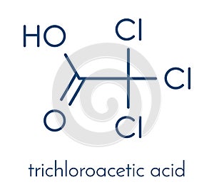 Trichloroacetic acid TCA molecule. Used in dermatological treatment of warts and related skin conditions. Skeletal formula.