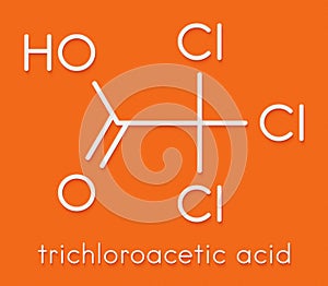 Trichloroacetic acid TCA molecule. Used in dermatological treatment of warts and related skin conditions. Skeletal formula. photo