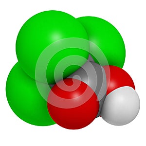 Trichloroacetic acid (TCA) molecule. Used in dermatological treatment of warts and related skin conditions photo