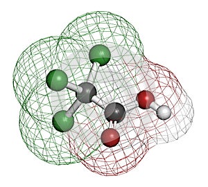 Trichloroacetic acid (TCA) molecule. Used in dermatological treatment of warts and related skin conditions photo