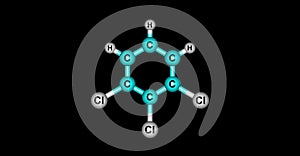 1,2,3-Trichlorobenzene molecular structure isolated on black photo