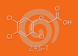 Trichlorophenoxyacetic acid 2,4,5-T herbicide molecule synthetic auxin. Skeletal formula.