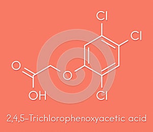 Trichlorophenoxyacetic acid 2,4,5-T herbicide molecule synthetic auxin. Skeletal formula.