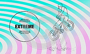 Trick on the BMX bike. Vector outline of extreme cyclist illustration