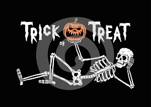 TRICK OR THREAT RESTING SKELETON WITH PUMPKIN JACK-O-LANTERN 1