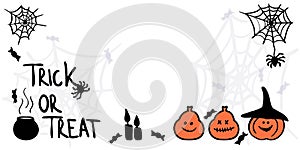 Trick or treat banner with pumpkin lanterns on halloween background. Place for your text. Template for a greeting card.