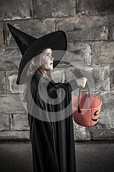 Trick or treat from a cute little witch