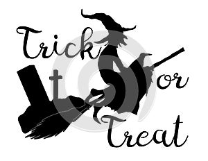 Trick or treat halloween background with flying witch