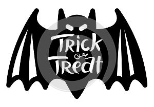 Trick or treat Halloween lettering composition with bat