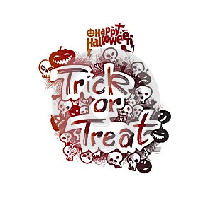 Trick or Treat Halloween poster design, Hand Drawn Sketch Vector