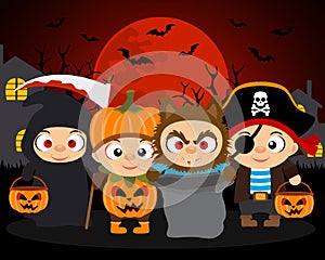 Trick or Treat ,Halloween vector background with kids