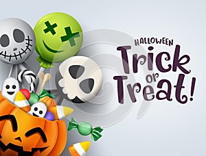 Trick or treat hallowenn greeting card vector background. Halloween trick or treat with pumpkin. photo
