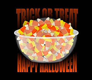 Trick or treat. Happy Halloween. bowl and candy corn. Sweets on