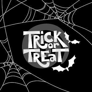 Trick or treat isolated quote and Halloween design elements. Vector holiday black and white illustration.